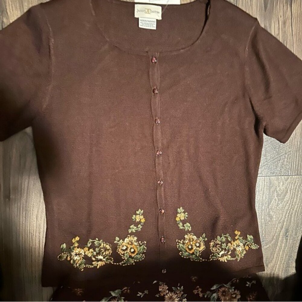 Jaclyn Smith Vintage Floral Two-Piece Set Brown Top M Maxi Skirt L Cottagecore - Picture 5 of 10